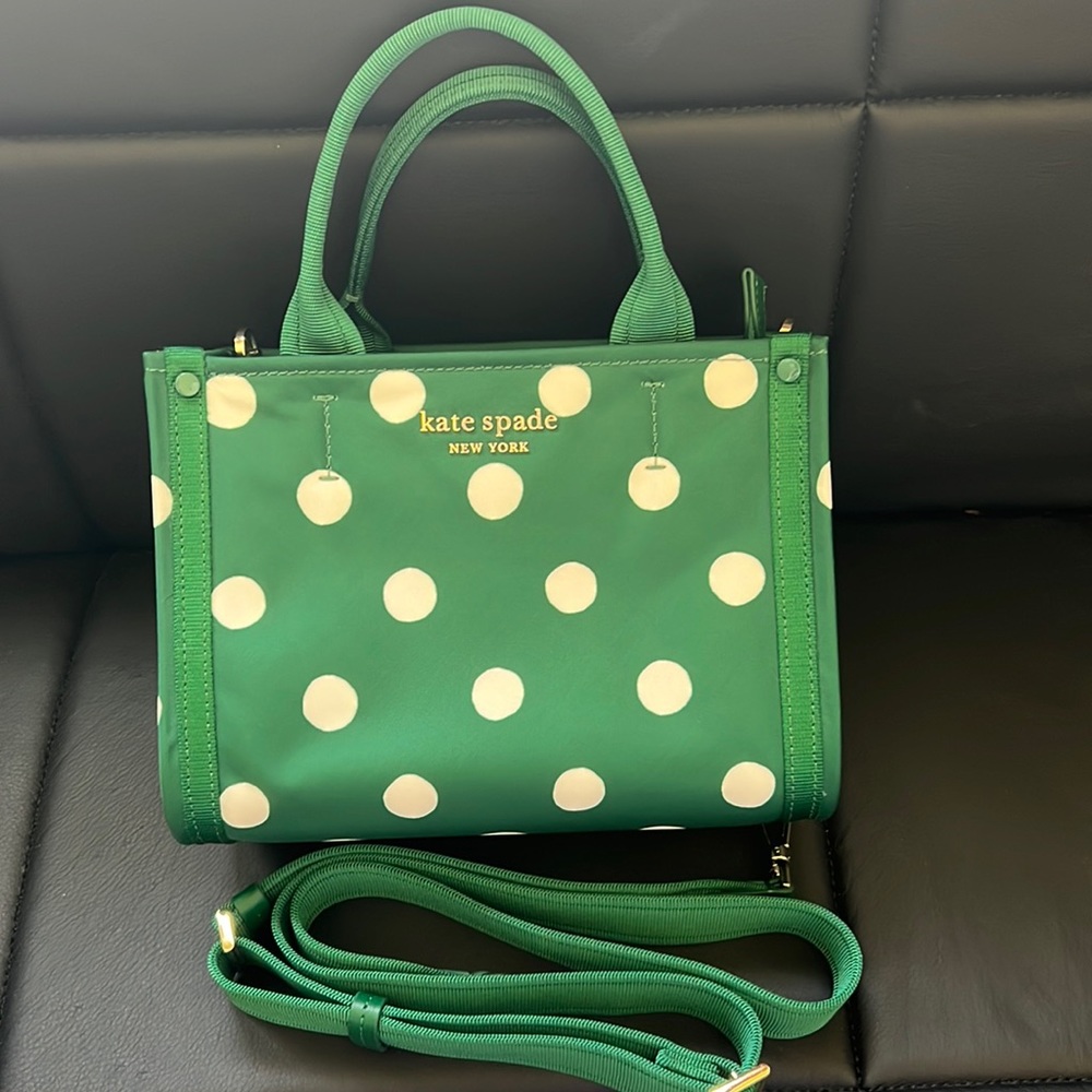 Kate Spade New York Emerald Green with White Polka Dots Mini Tote